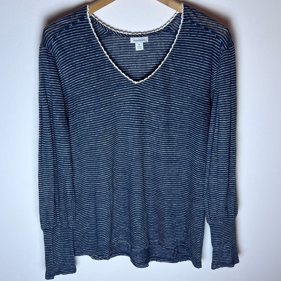 Sundance Mariner Journey Top - 100% Linen Grey Striped Blouse - Size Medium - Picture 2 of 11